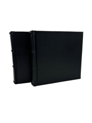 Two Small 9x8 Handmade Italian Black Leather Photo Albums