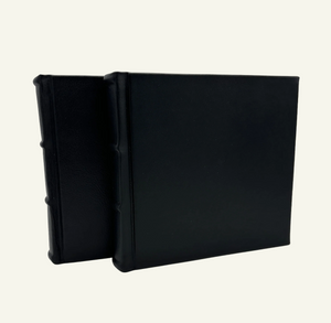 Two Small 9x8 Handmade Italian Black Leather Photo Albums