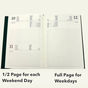Refillable day planner insert with half page for each weekend and & full page for each weekday
