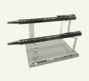 Barocco twist top slim ballpoint pen with ornate silver metal barrel