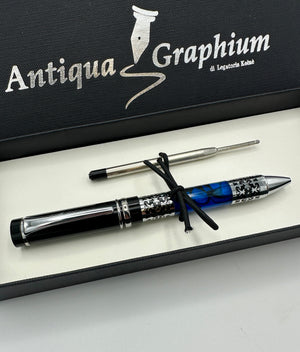 Marbleized Blue Resin Barrel Ballpoint Pen in Gift Box