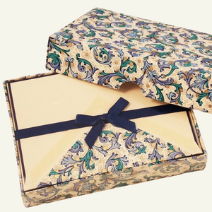 Blue Florentine Folded Note Cards with Matching Envelopes - 10 Pack