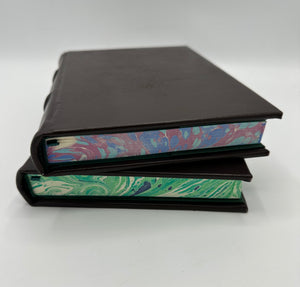 Refillable Classic Italian Leather Journal with Lined Marble Edges - Blue & Burgundy and Green & Ivory