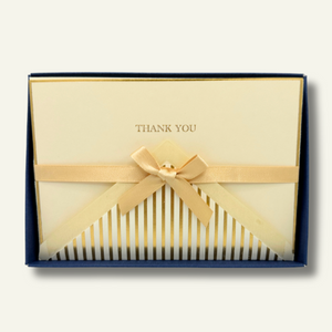 10 pack of Gold embossed Thank you cards with matching pinstriped envelopes