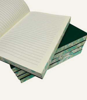 Lined journal refill insert with green and ivory marbleized edges