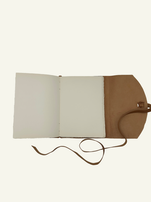 Soft wrap journal open with hand deckled edge paper