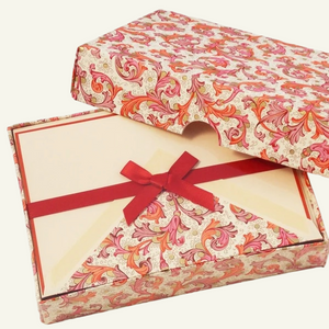 Red Florentine Folded Note Cards With Matching Envelopes - 10 pack in Gift Box