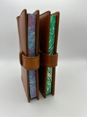 Refillable Saddle Brown Italian leather journals with Clasp Closure and Lined marbled edges