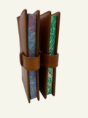 Refillable Saddle Brown Italian leather journals with Clasp Closure and Lined marbled edges