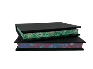 refillable black Italian leather journals with marbled edges