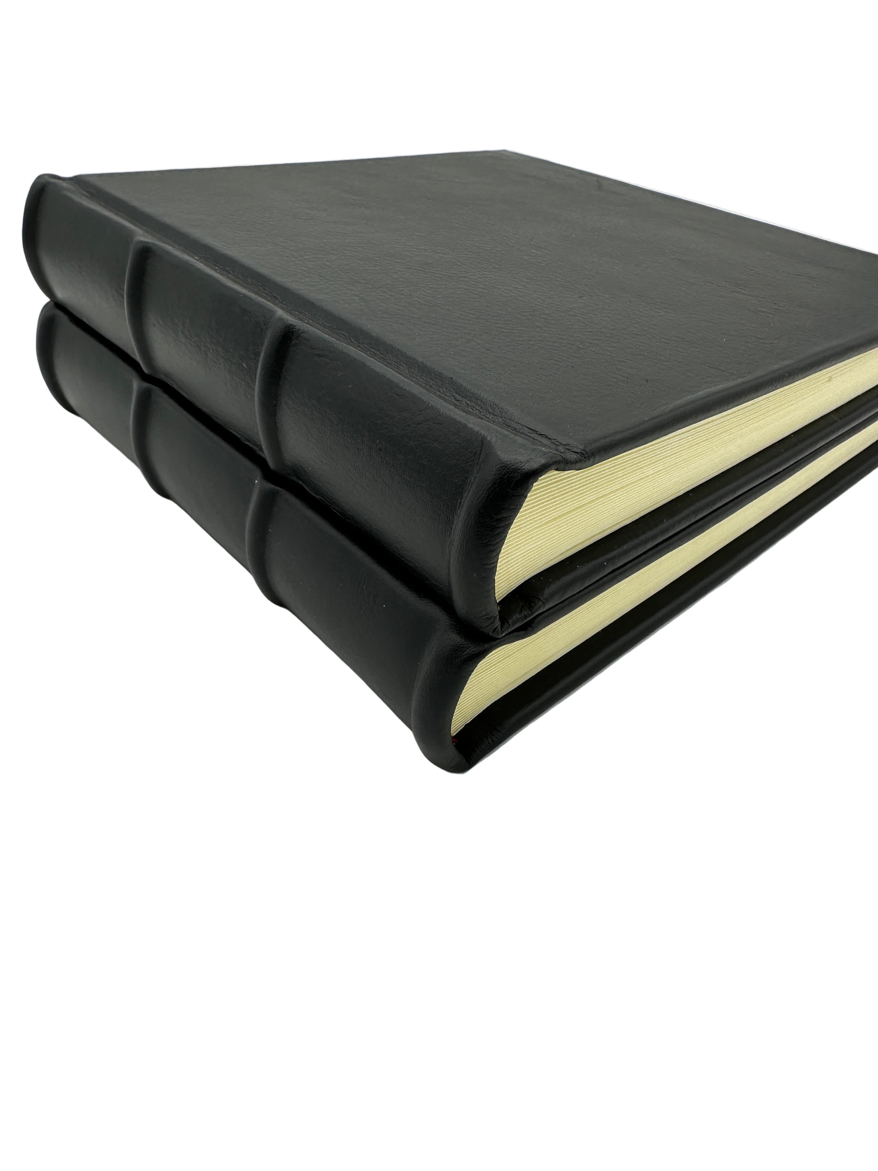 Two stacked 9x8 Handmade Italian Black Leather Photo Albums