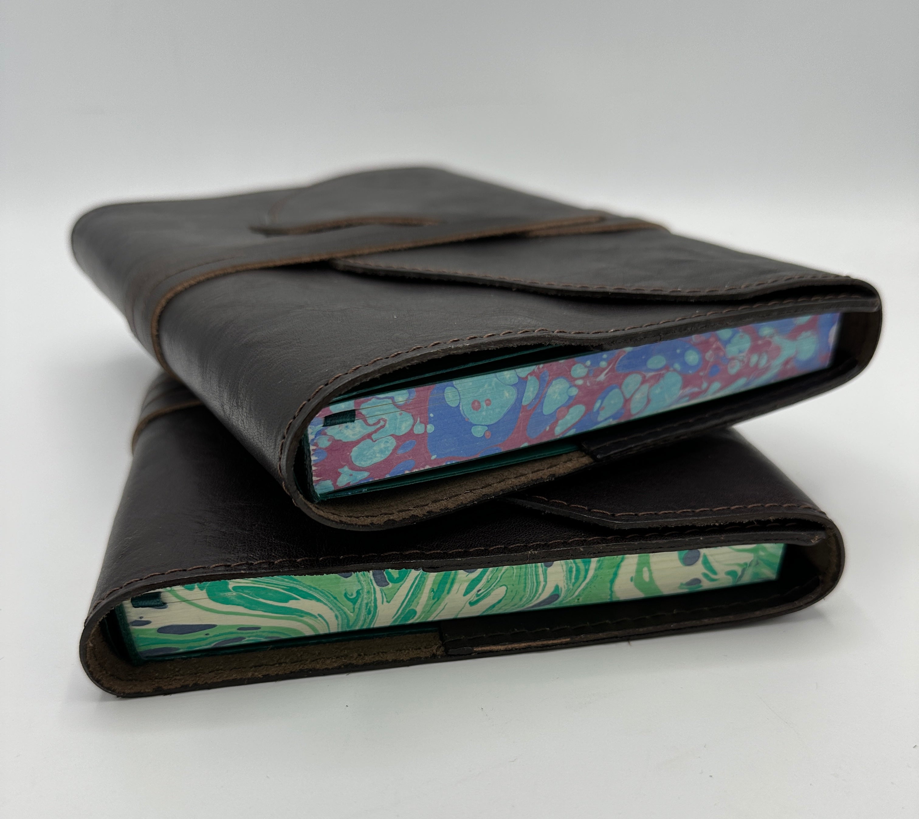refillable Italian leather wrap journal with marbled edges