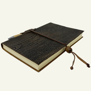 Suede Wood Grain Leather Lined Journal with Pen Holder