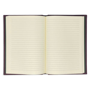 burgundy leather journal - open - ruled pages