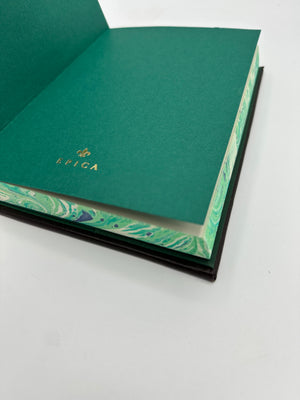 Refillable classic leather journal with lined marble green edges