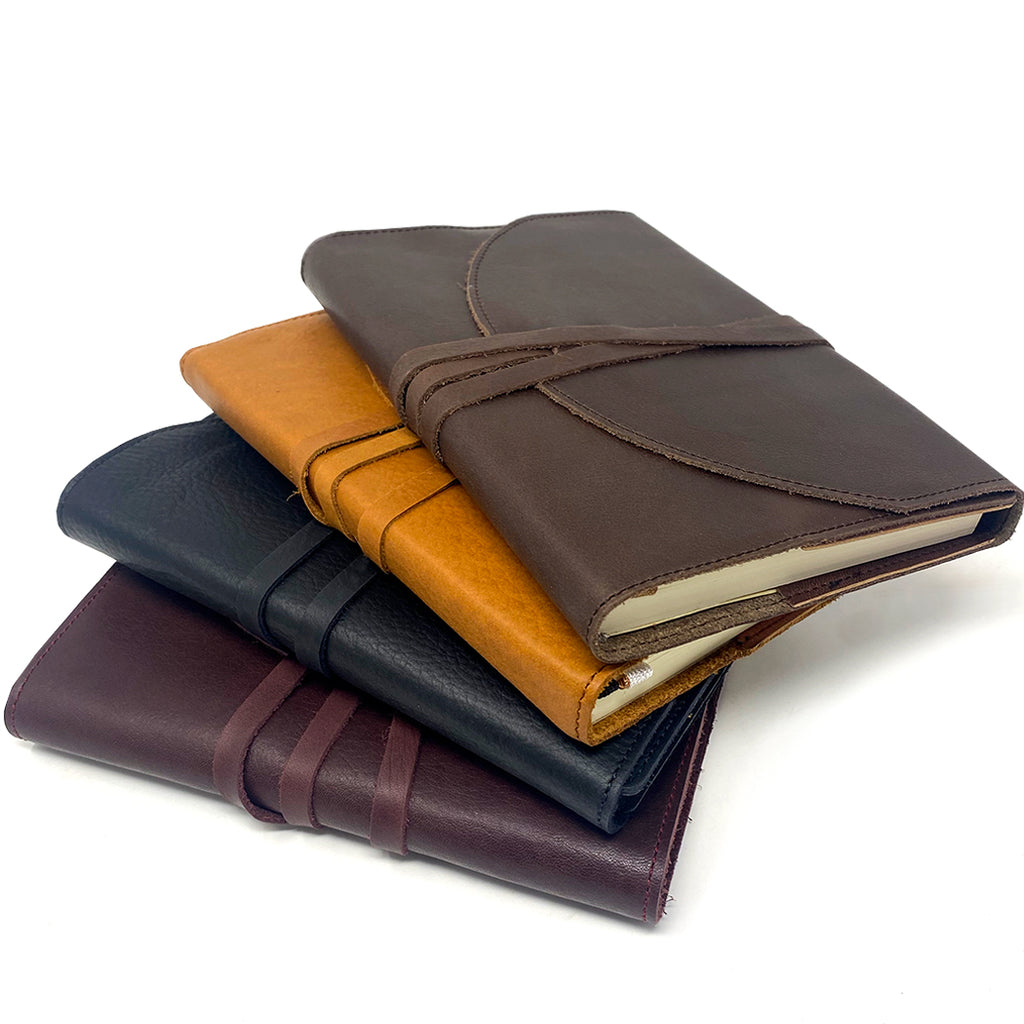 Refillable Handmade Leather Wrap Journal - 4 Colors - Camel / Unlined