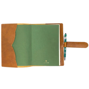 Refillable Softcover Leather Journal With Clasp Tab Closure - open front