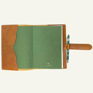 Refillable Softcover Leather Journal With Clasp Tab Closure - open front