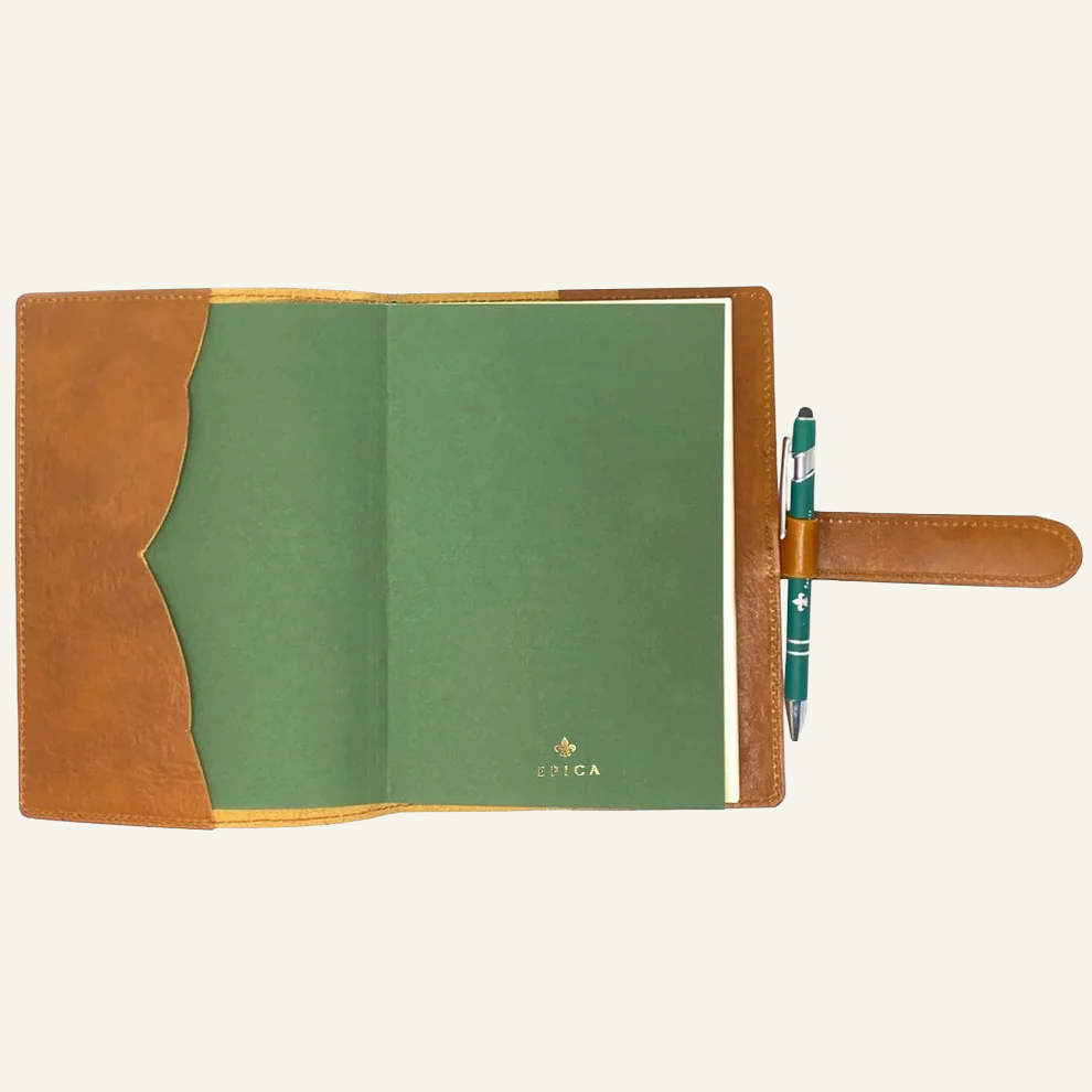 Refillable Softcover Leather Journal With Clasp Tab Closure - open front