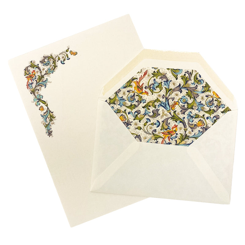 Florentine Bird Pattern Writing Papers With Matching Envelopes - 10 pack