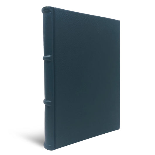 blue leather notebook with ridged spine