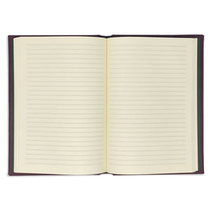 burgundy leather journal - open - ruled pages