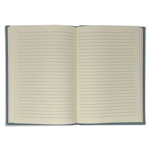 Lt blue leather journal - open - ruled pages