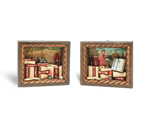 Epica's miniature wooden bookcase diorama