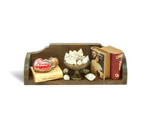 Epica's miniature wooden bookcase ornament open shelf