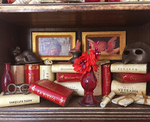 Epica's miniature wooden bookcase