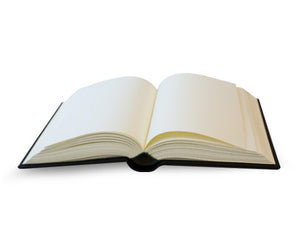 extra thick, black leather journal open page view