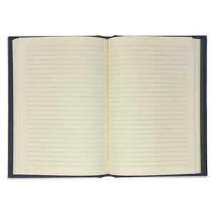 violet leather journal - open - ruled pages