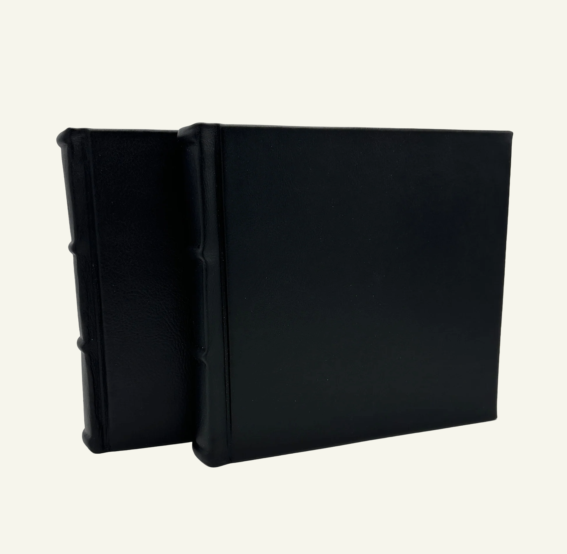 Two Small 9x8 Handmade Italian Black Leather Photo Albums