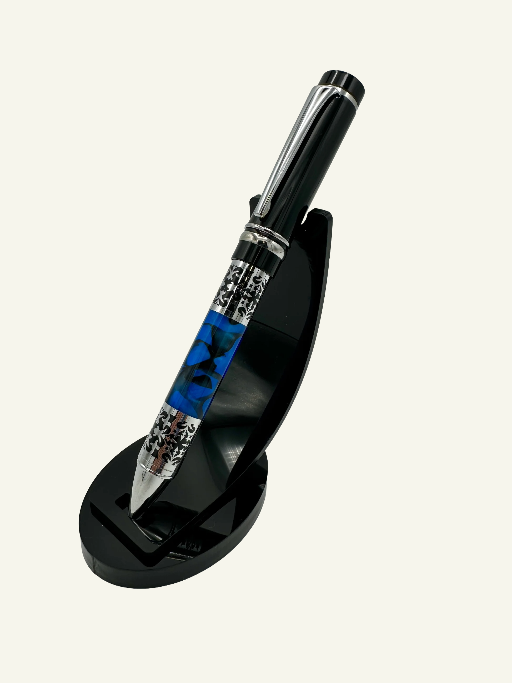 Marbleized Blue Resin Barrel Ballpoint Pen