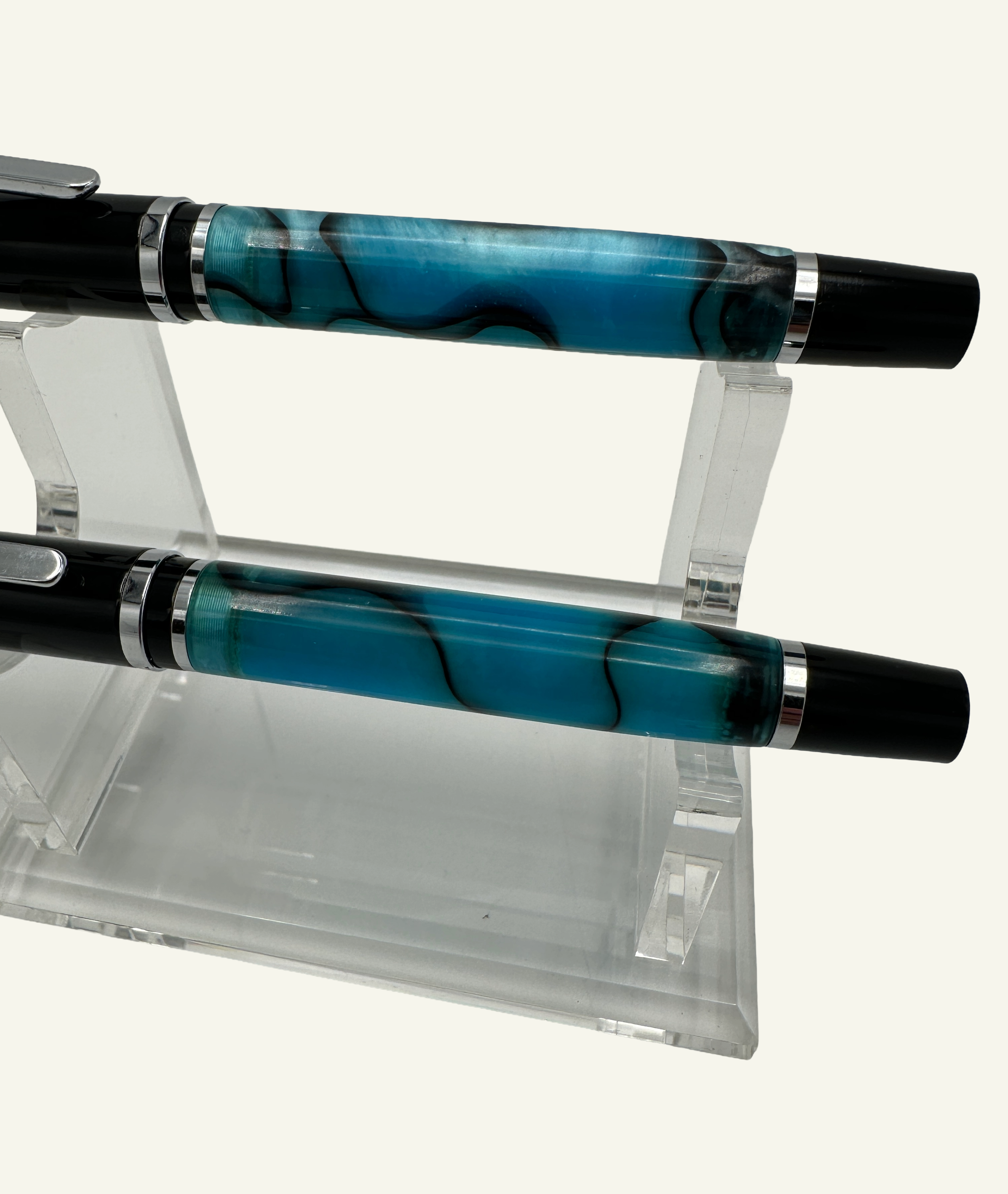 Marbleized Blue Resin Barrel Rollerball Pens