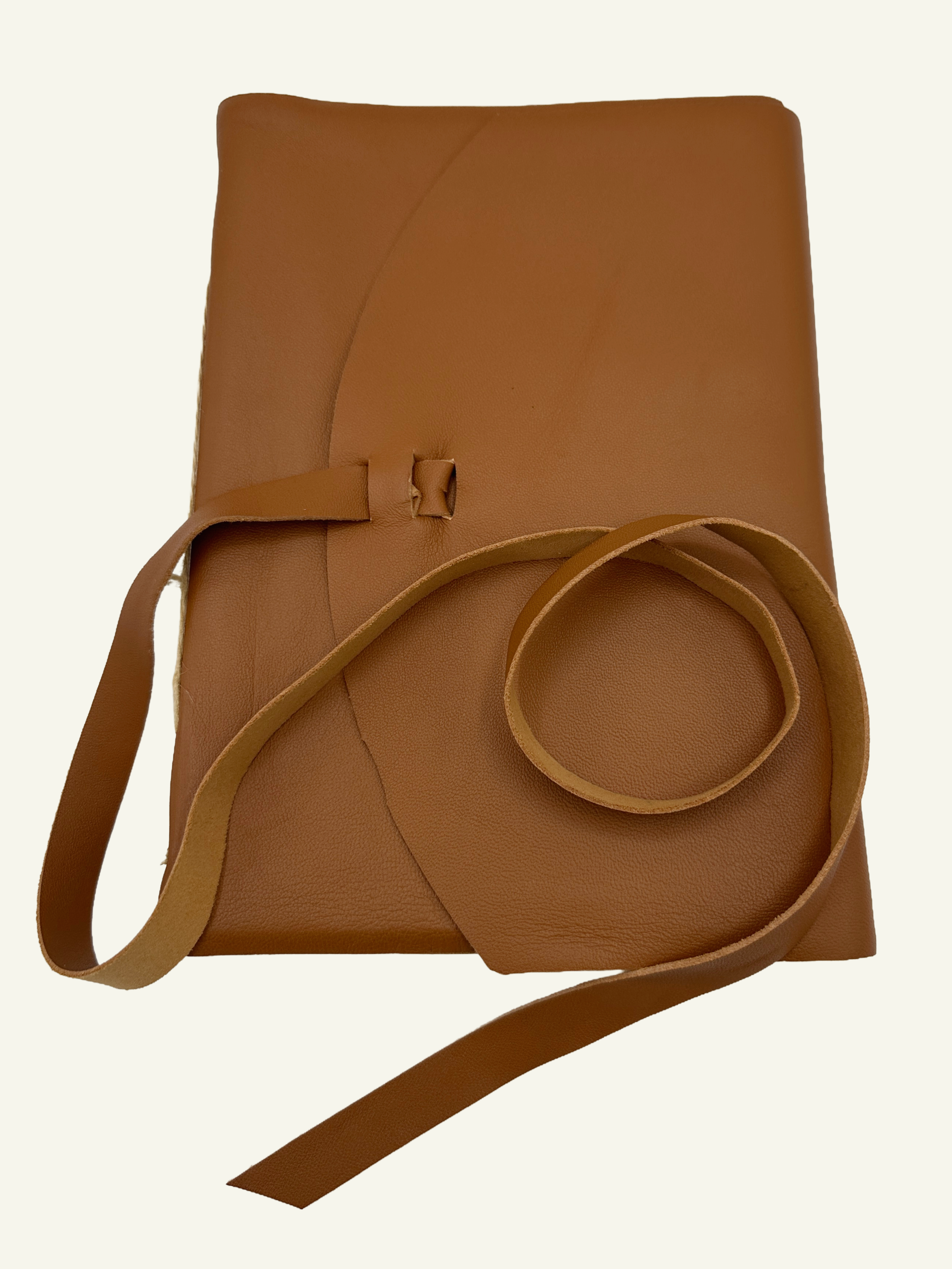 Ultra soft Nappa calfskin Italian leather wrap journal in light camel color