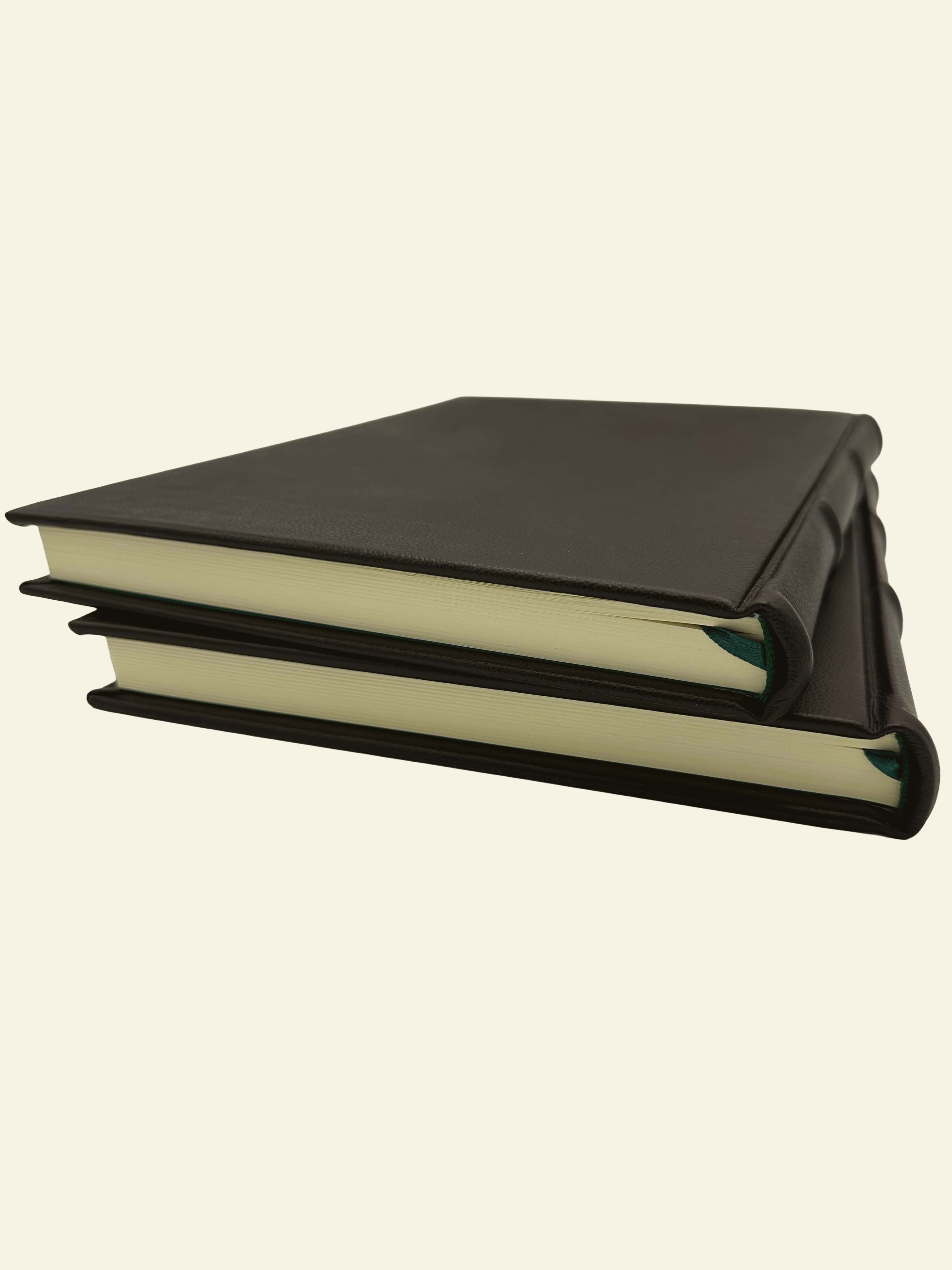 Classic Italian Leather Journals and Guestbooks with green satin bookmark