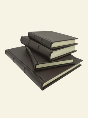 Handmade Italian Leather Journals in Classic Brown. Smooth ages and rounded spine detail