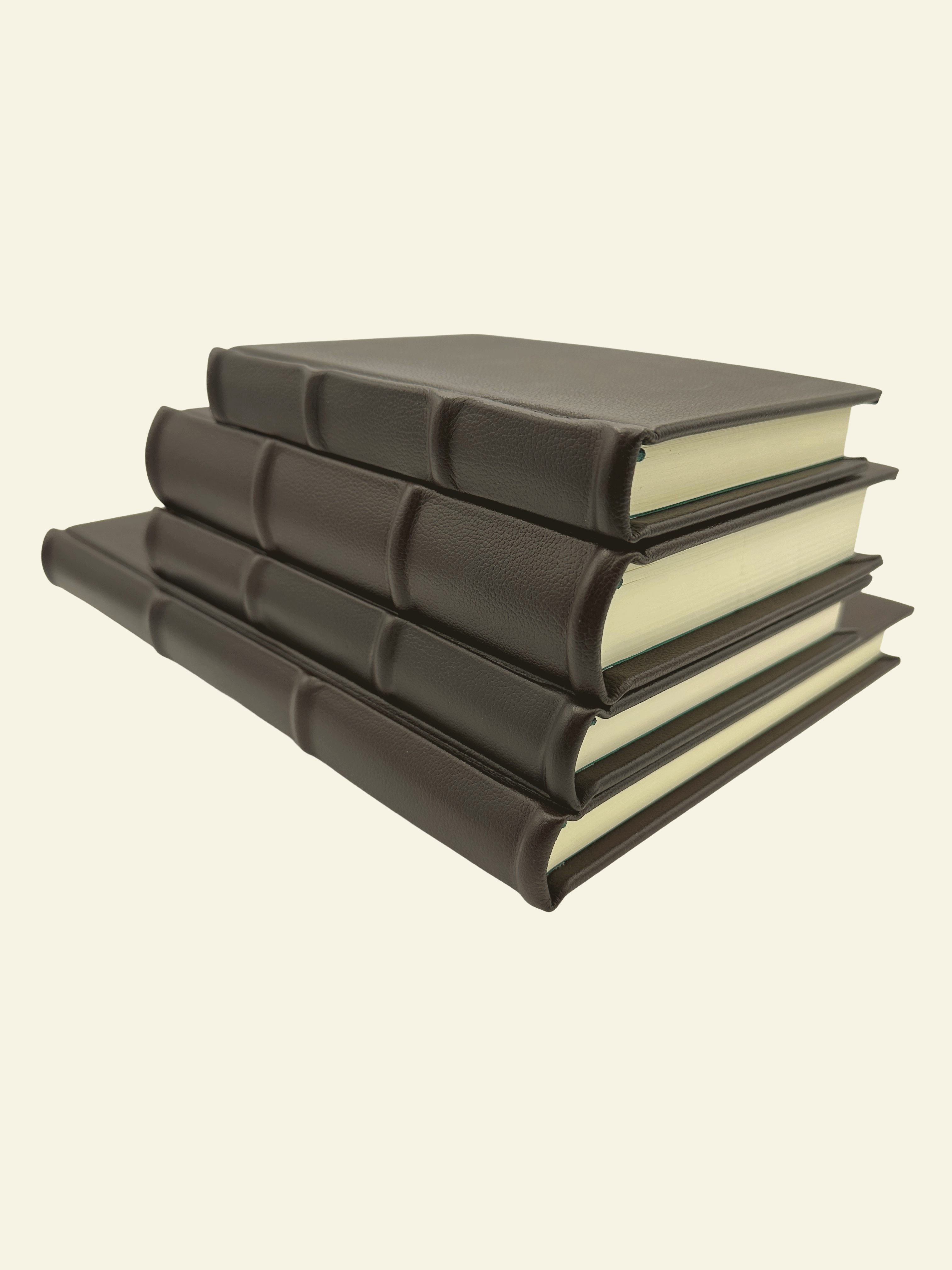 Italian leather journals crafted with raised ridges and rounded spine detail 