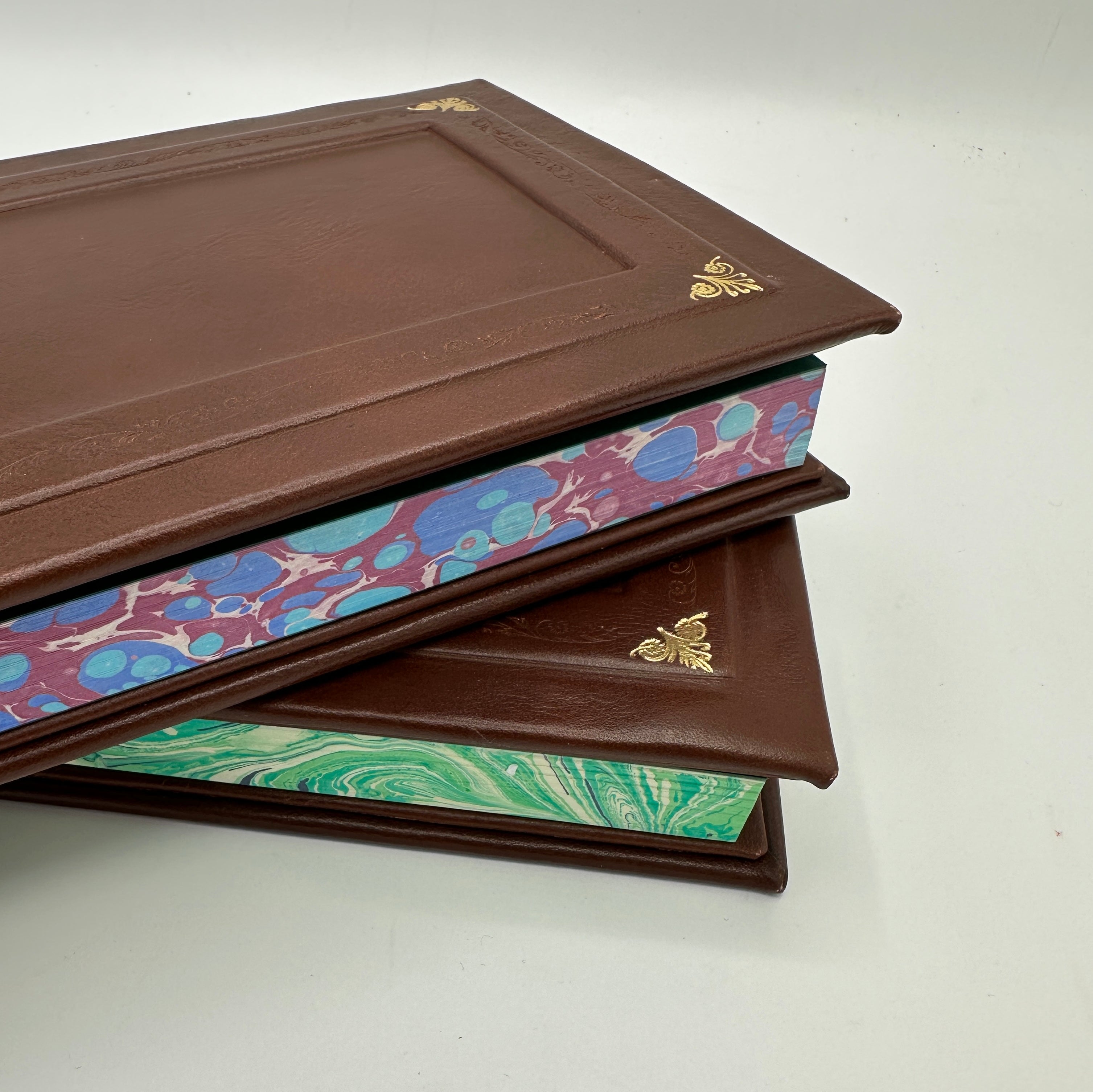 Elegantly Embossed Refillable Leather Journal with Marbled Edges 