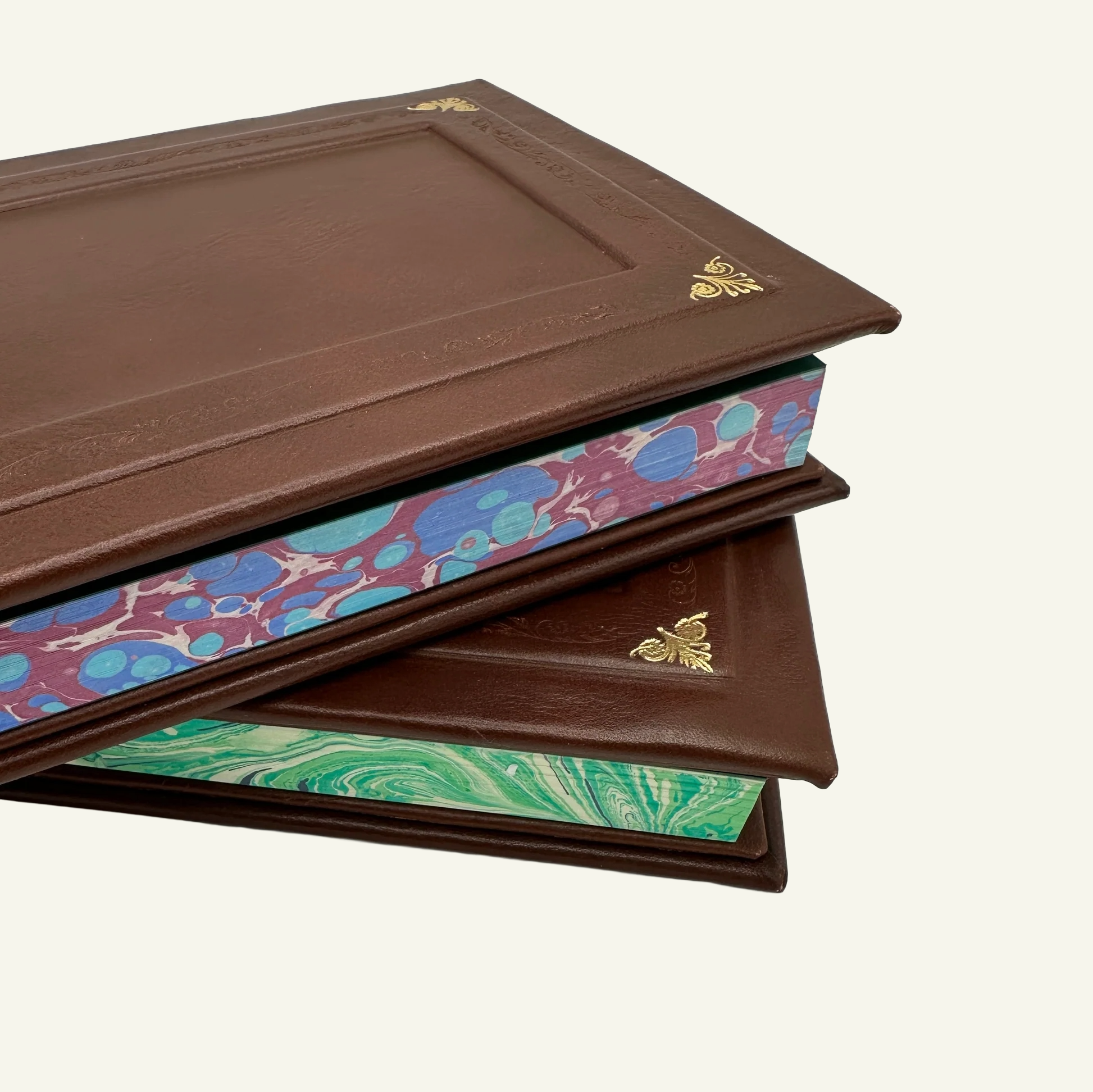 Elegantly Embossed Hardcover Refillable Leather Journal with marbled pages