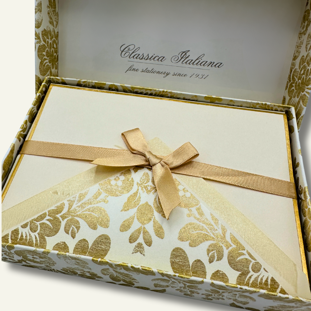 Gold Shimmer floral blank note cards with matching envelopes