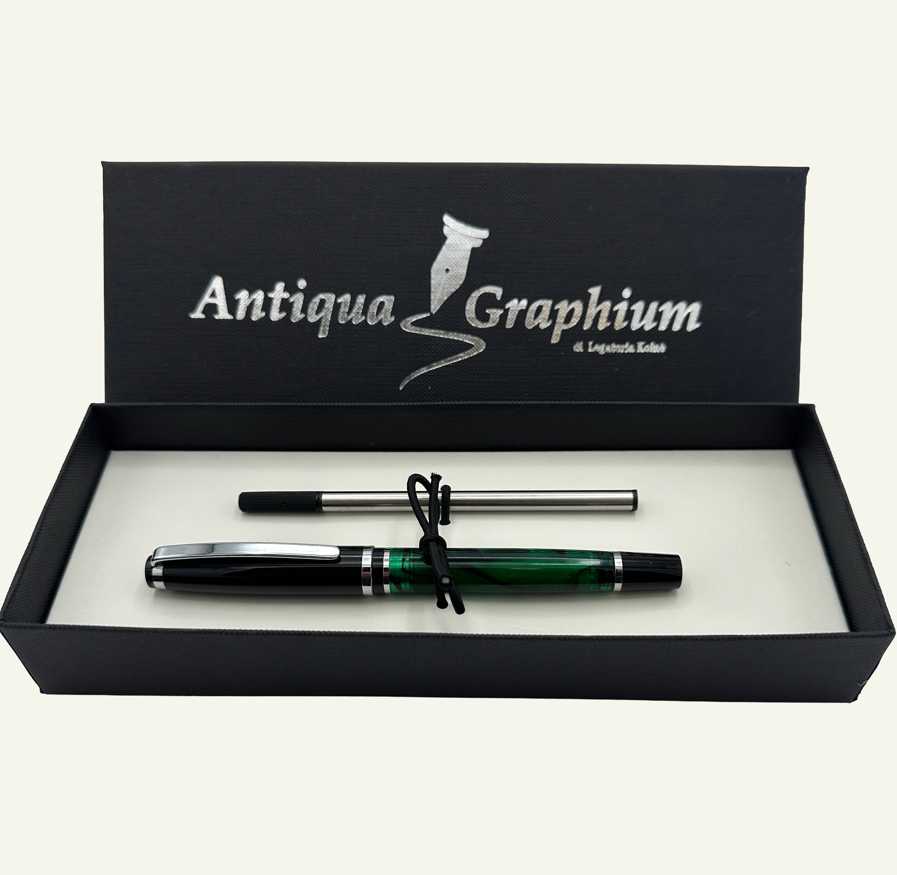 Marbleized Green  Resin Barrel Rollerball Pen in Gift Box