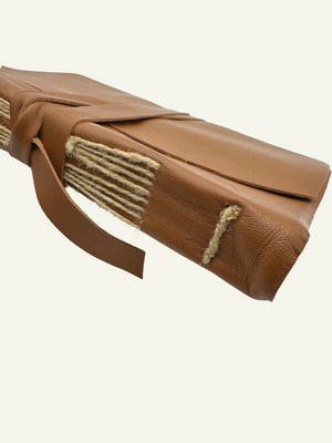 Hand-stitched spine detail of soft wrap Nappa Italian Leather journal 
