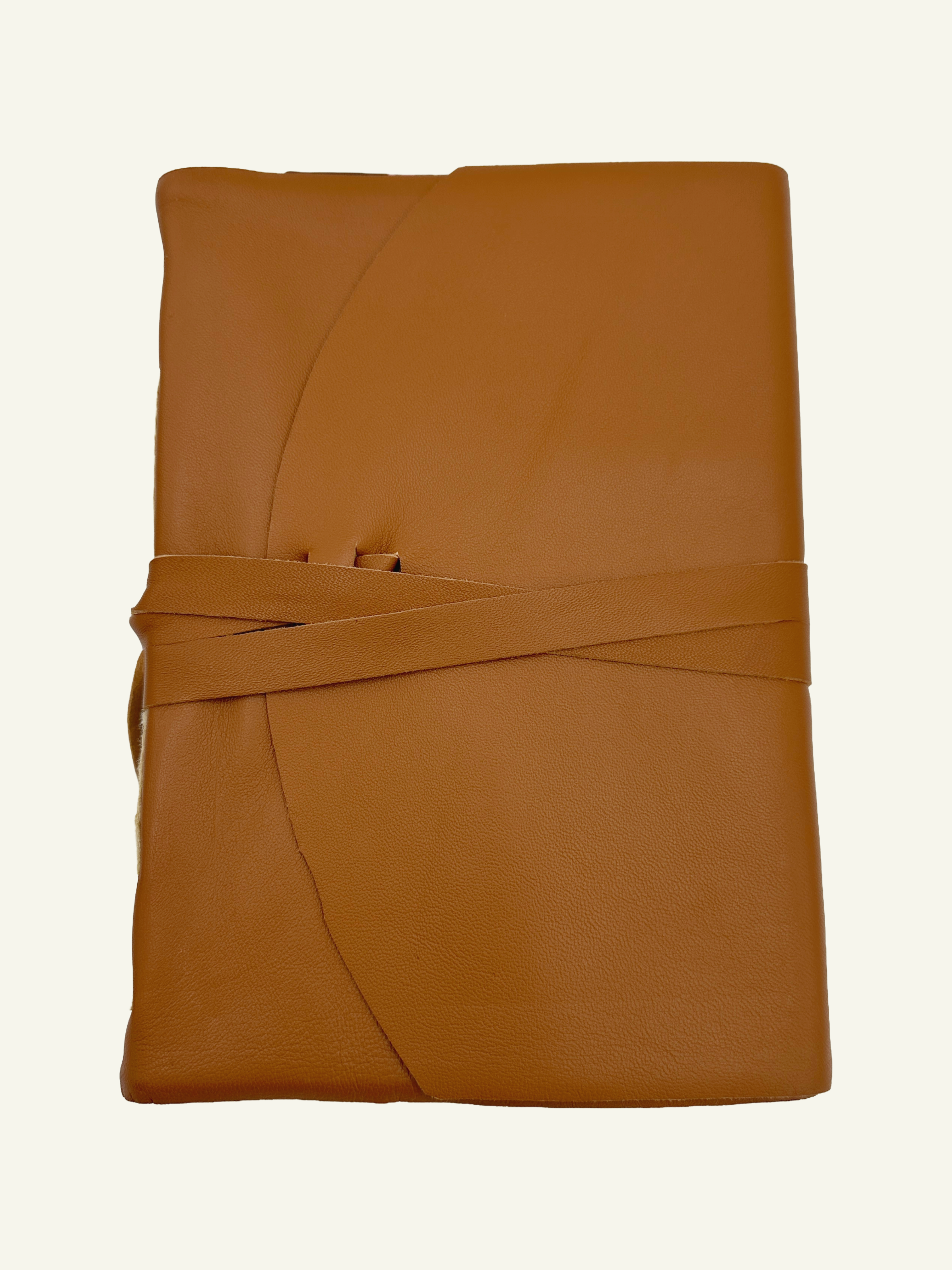 Hand-stitched soft wrap style Nappa Italian leather journal in light camel color