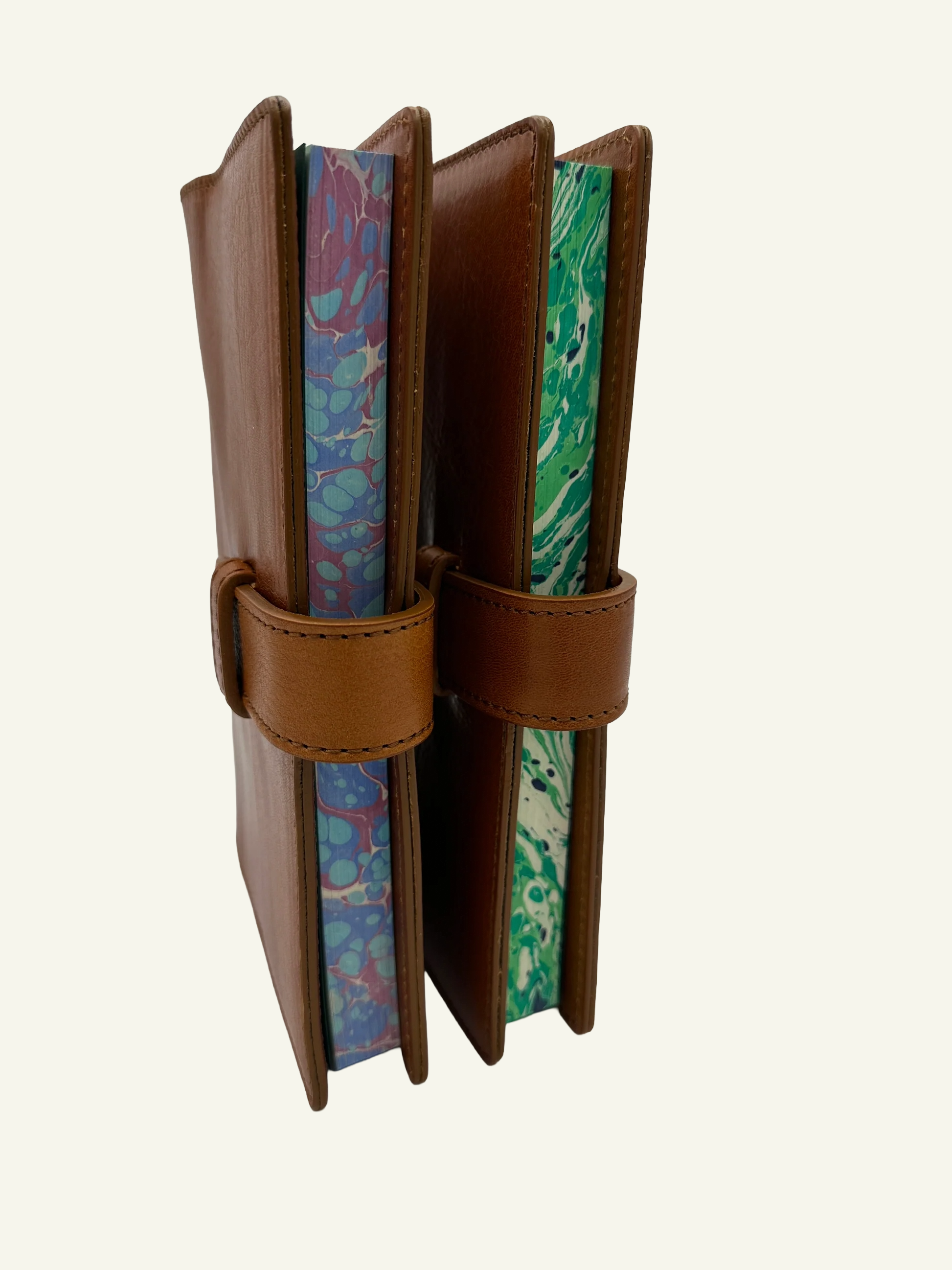 Refillable Saddle Brown Italian leather journals with Clasp Closure and Lined marbled edges