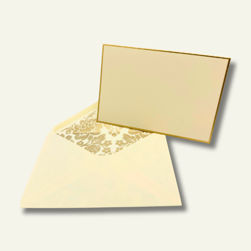 Gold edged blank note cards with matching gold floral envelopes