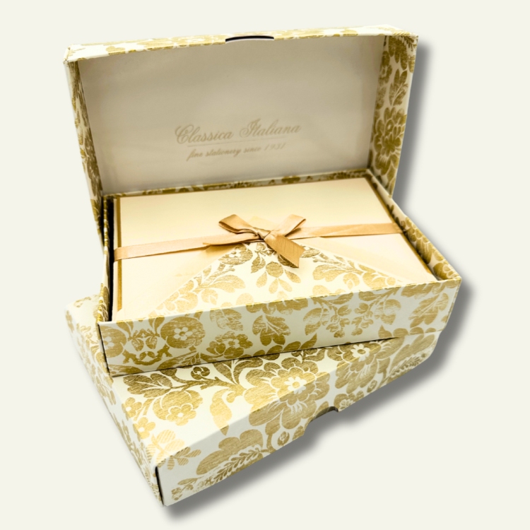 Gold  shimmer floral blank note cards & matching envelopes - 10 pack