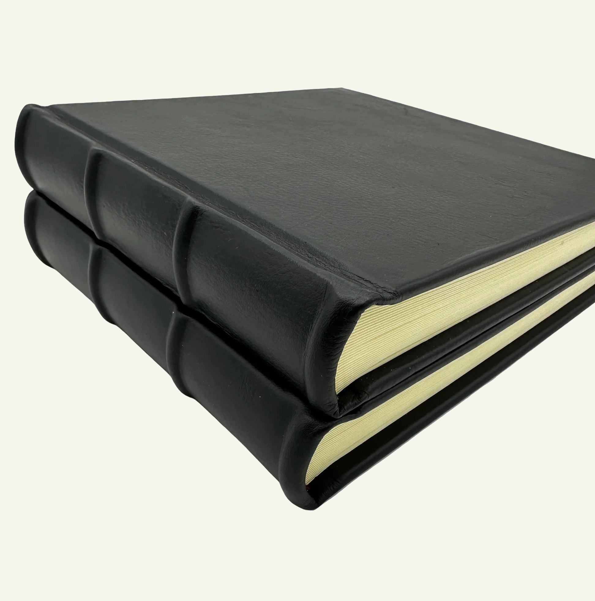 Two stacked 9x8 Handmade Italian Black Leather Photo Albums