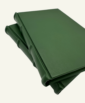 Rounded spine detail for hunter green leather journal 